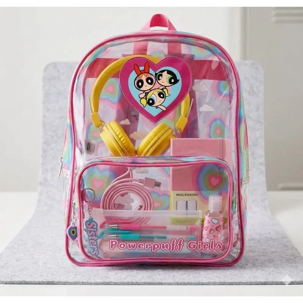 Powerpuff Girls Backpack Clear 2000 Cartoon Network Rainbow Graphics Rare Vtg